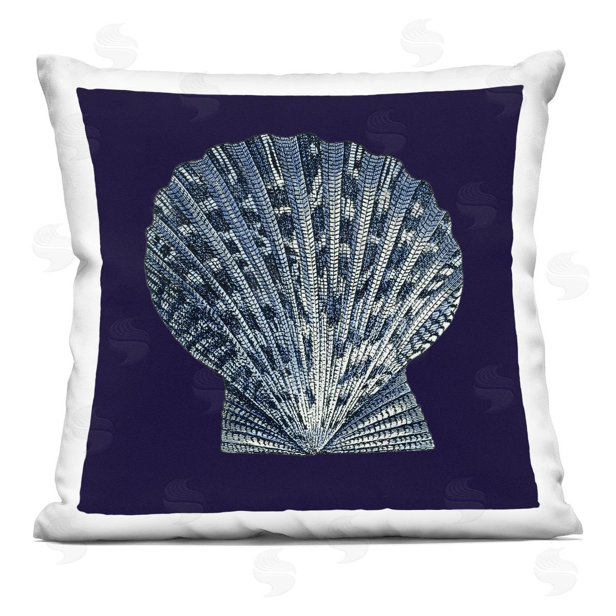 Distressed Navy and White Scallop Shell Decorative Printed Pillow, Home Decor by Vision Studio