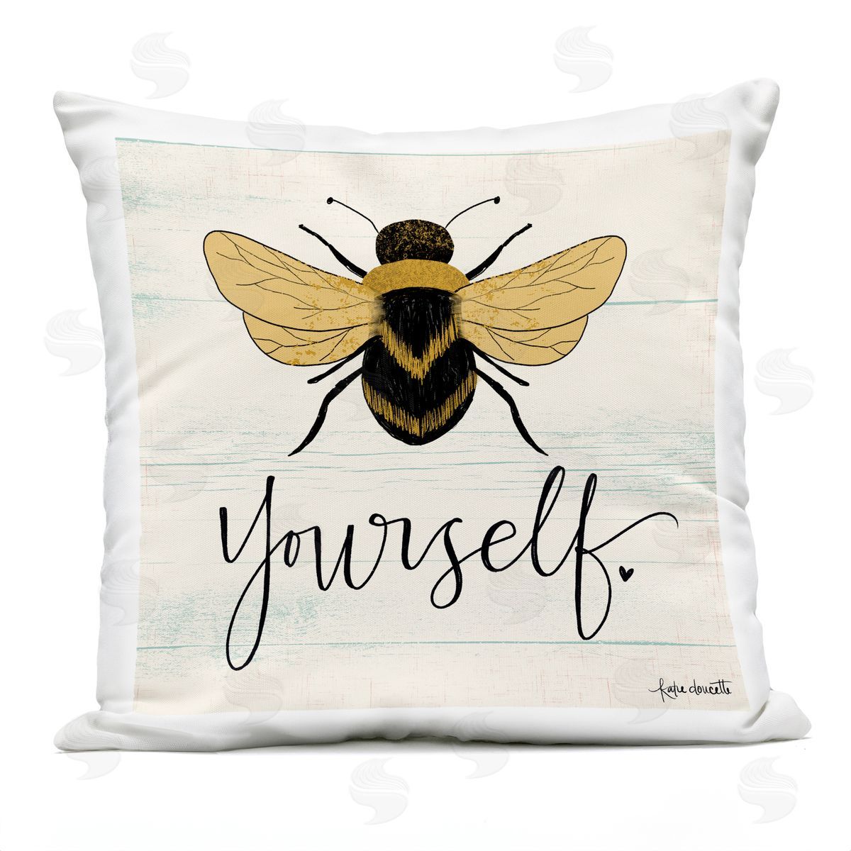 Bee Yourself Yellow Green Family Word Design Outdoor Printed Pillow, Home Decor by Katie Doucette