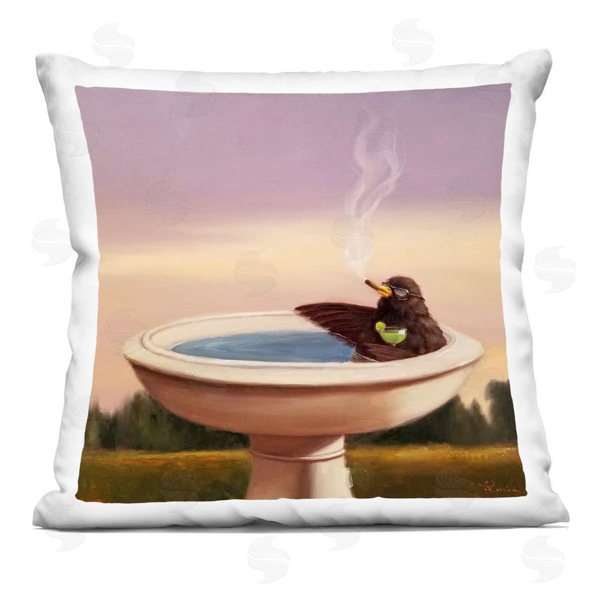 Birdbath Best Life Animal Alcohol Humor Bird Margarita Decorative Printed Pillow, Home Decor by Lucia Heffernan
