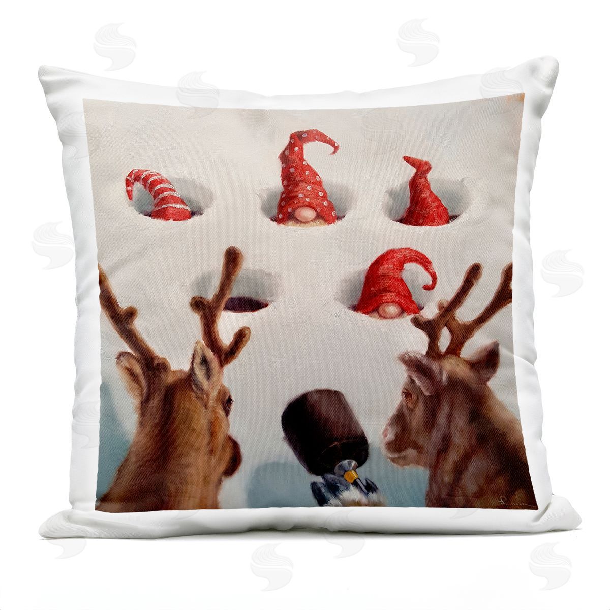 Holiday Whack an Elf Christmas Reindeer Humor Outdoor Printed Pillow, Home Decor by Lucia Heffernan