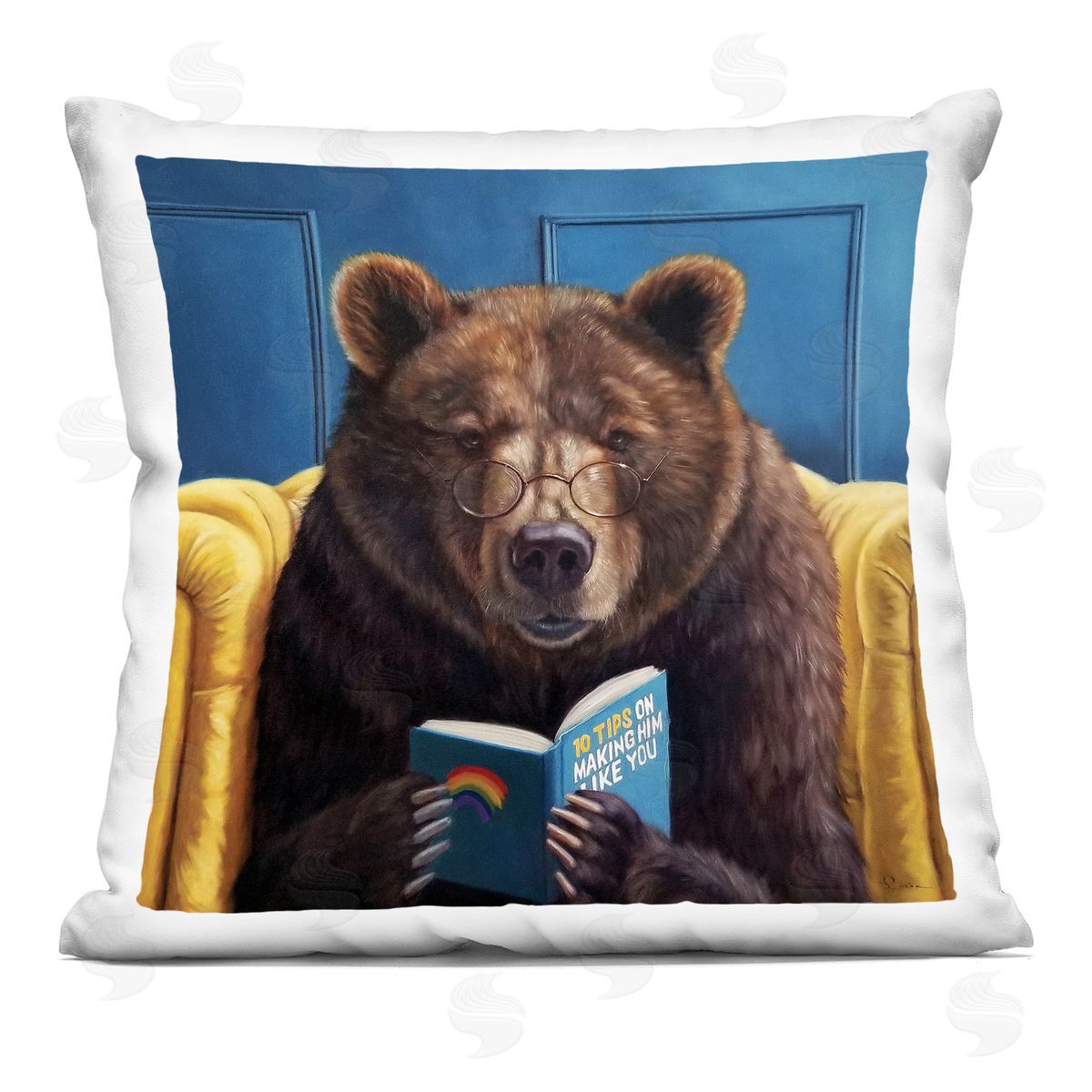 Brown Bear Reading Dating Book Forest Animal Decorative Printed Pillow, Home Decor by Lucia Heffernan