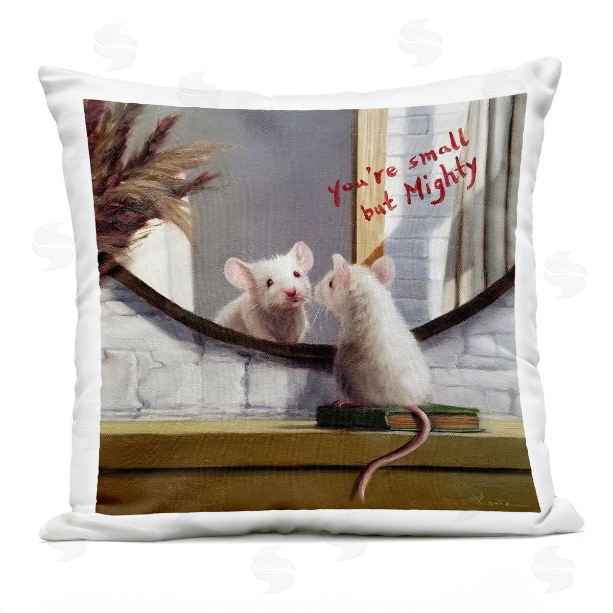 Small but Mighty Sentiments Adorable Mouse in Mirror Outdoor Printed Pillow, Home Decor by Lucia Heffernan