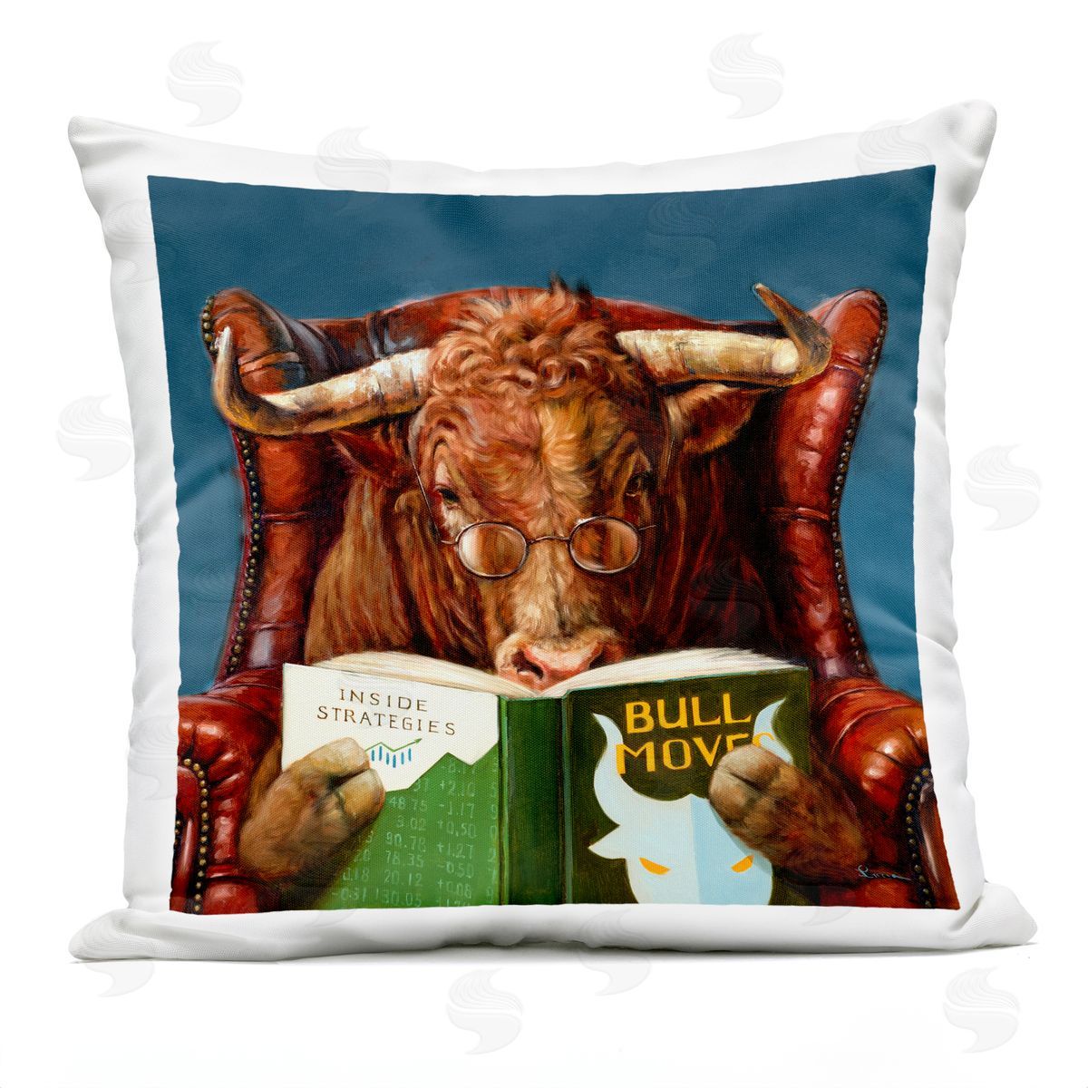 Reading Longhorn Bull Red Sofa Animal Farm Literature Outdoor Printed Pillow, Home Decor by Lucia Heffernan