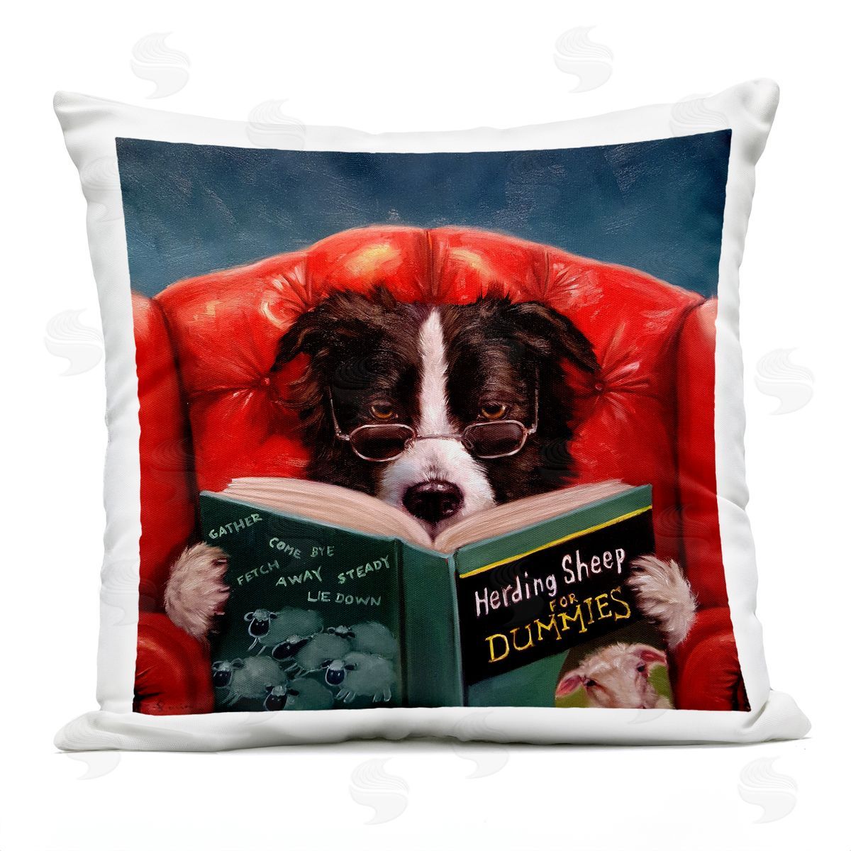 Herding Sheep Dog Reading for Dummies Funny Pet Outdoor Printed Pillow, Home Decor by Lucia Heffernan