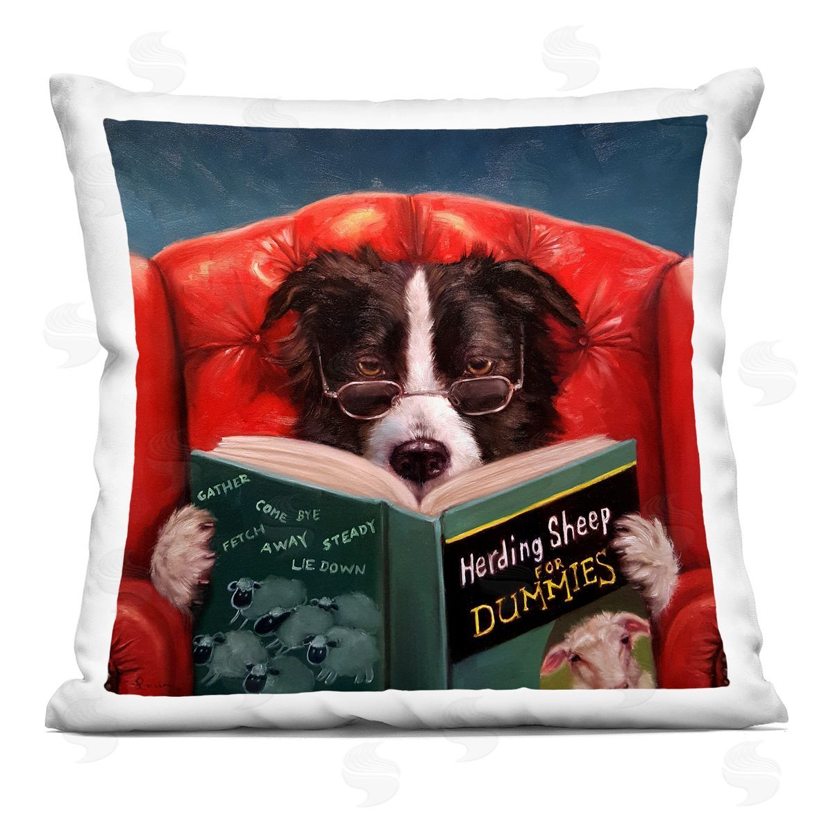 Herding Sheep Dog Reading for Dummies Funny Pet Decorative Printed Pillow, Home Decor by Lucia Heffernan