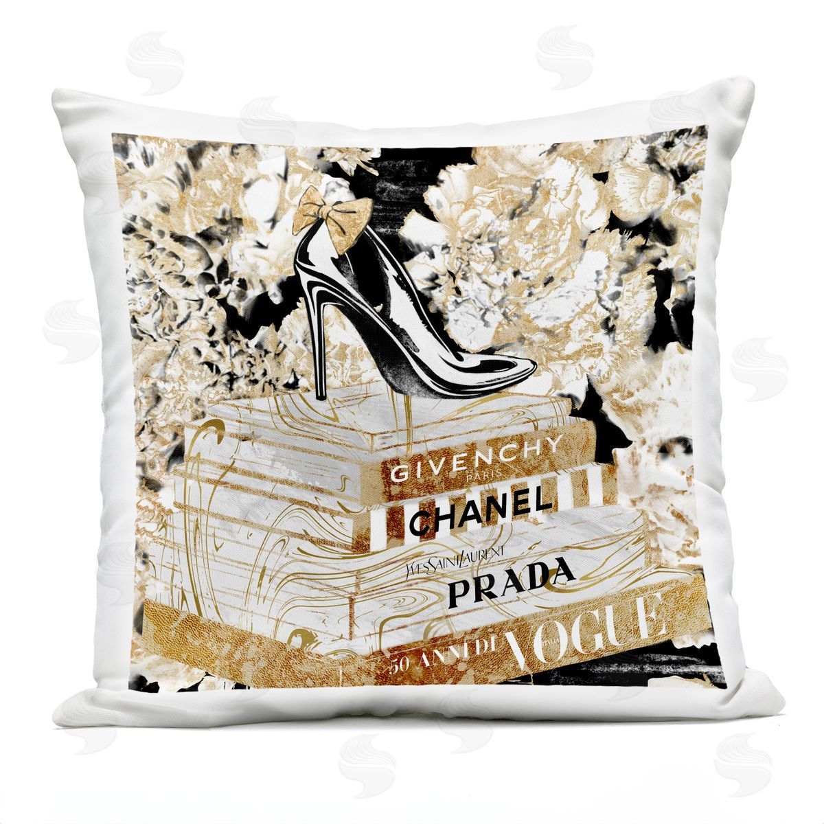 Glam Fashion Heal Book Stack Floral Pattern Printed Pillow Outdoor Printed Pillow, Home Decor by Ziwei Li