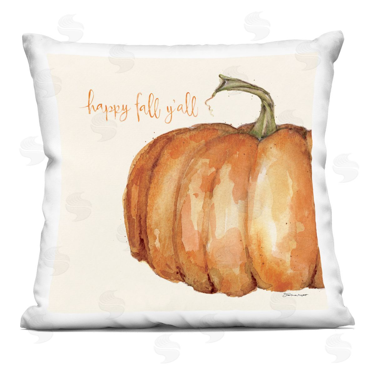 Happy Fall Y'all Autumn Pumpkin Seasonal Design Decorative Printed Pillow, Home Decor by Stephanie Workman Marrott