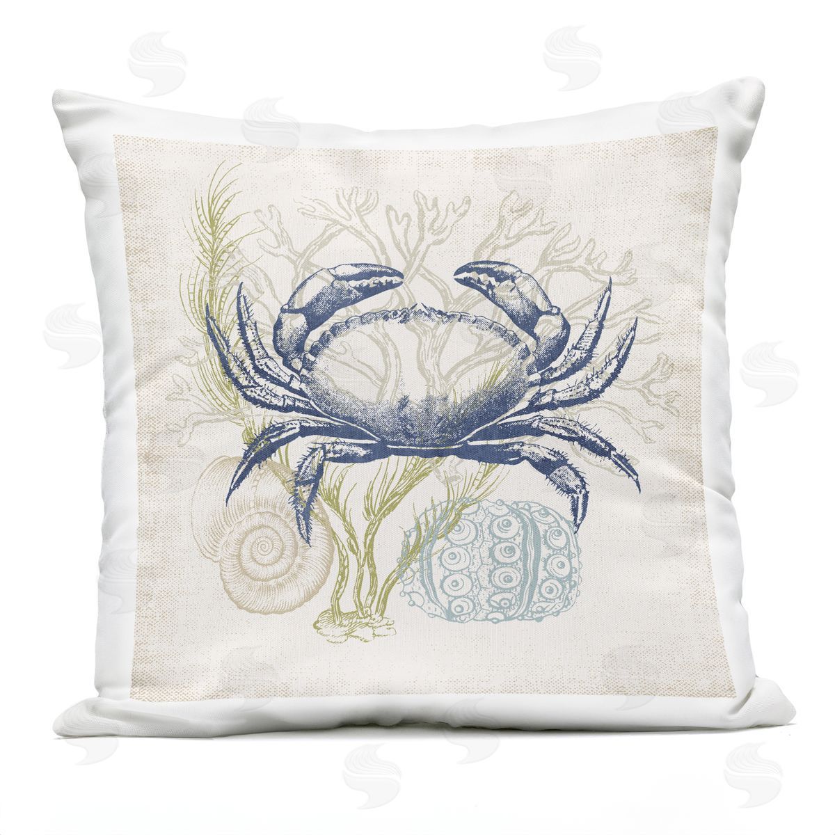 Detailed Crab Aquatic Ocean Botanicals Outdoor Printed Pillow, Home Decor by Victoria Barnes