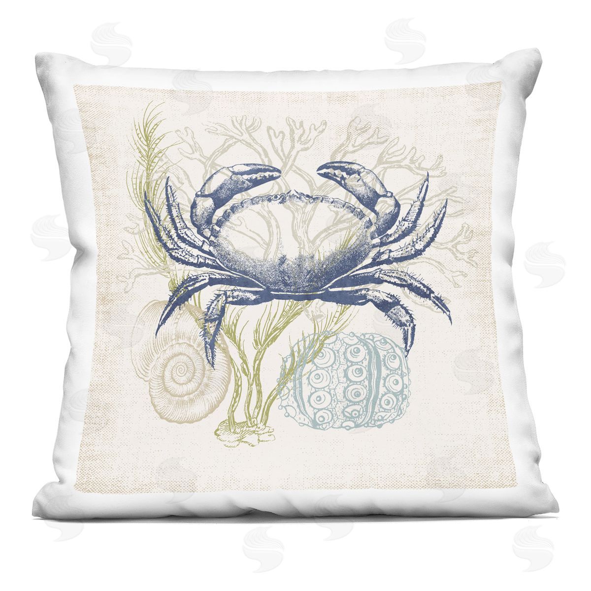 Detailed Crab Aquatic Ocean Botanicals Decorative Printed Pillow, Home Decor by Victoria Barnes