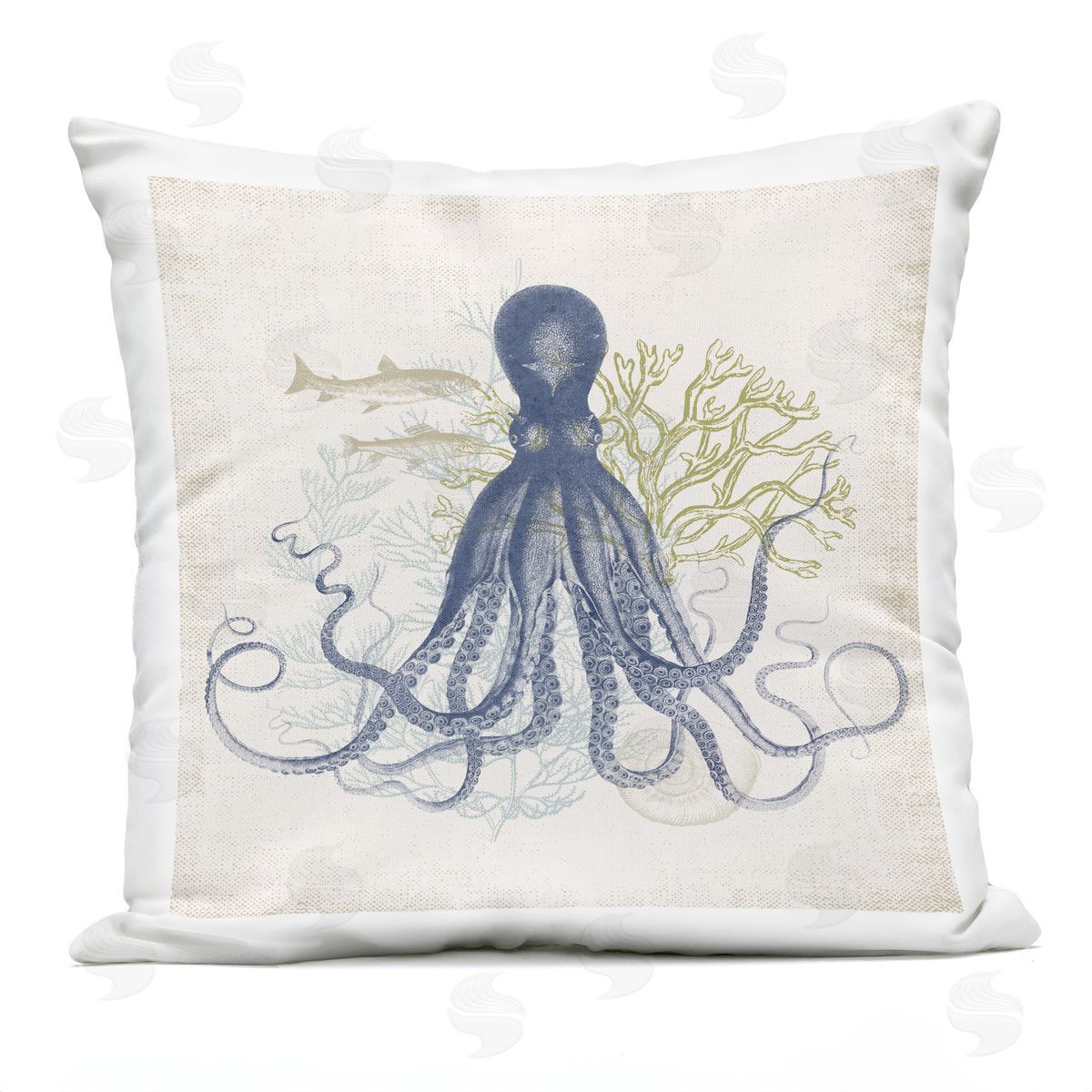 Beautiful Octopus Sea Life Coral Botanicals Outdoor Printed Pillow, Home Decor by Victoria Barnes