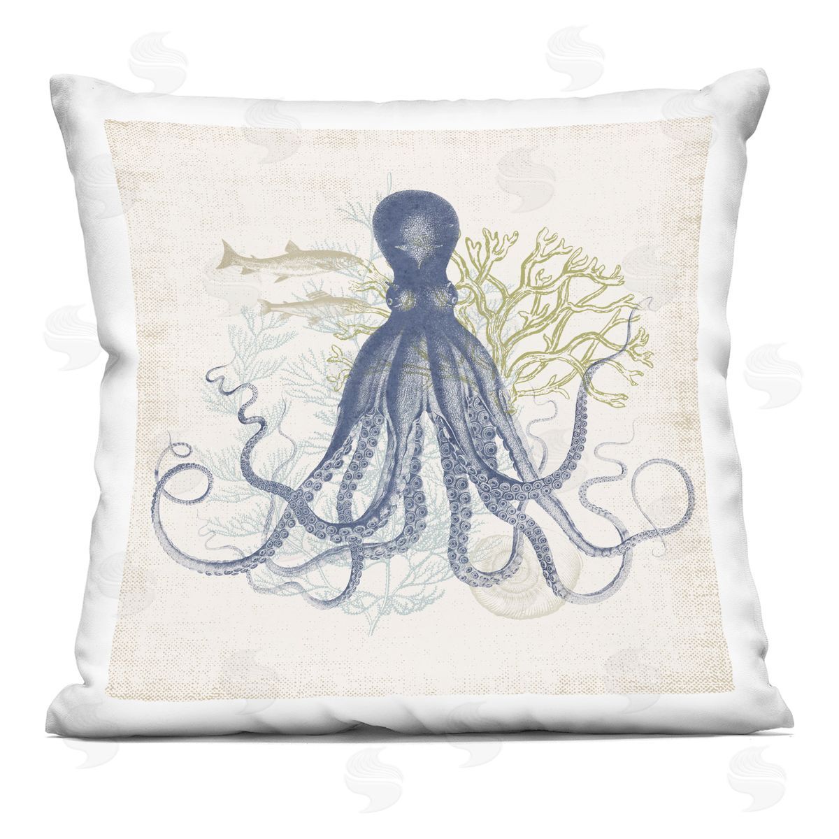 Beautiful Octopus Sea Life Coral Botanicals Decorative Printed Pillow, Home Decor by Victoria Barnes