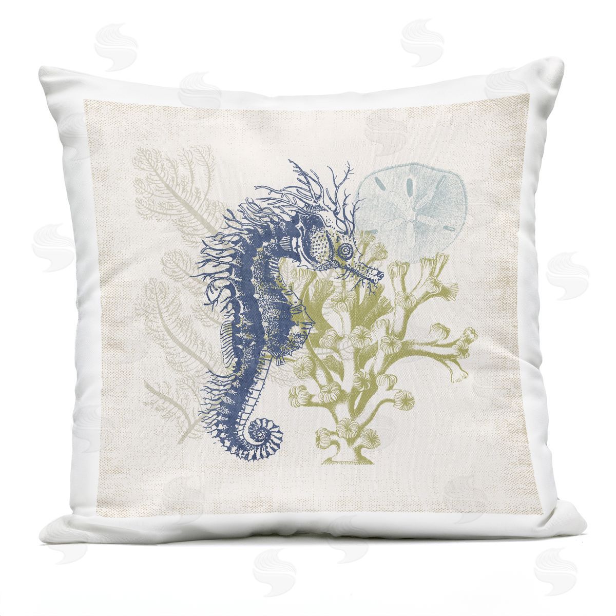 Intricate Seahorse & Coral Ocean Animals Outdoor Printed Pillow, Home Decor by Victoria Barnes
