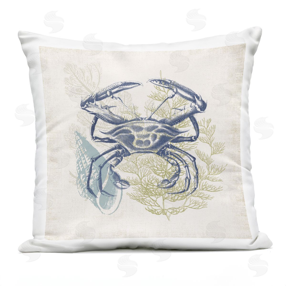 Ocean Botanical Patterned Crab Design Outdoor Printed Pillow, Home Decor by Victoria Barnes