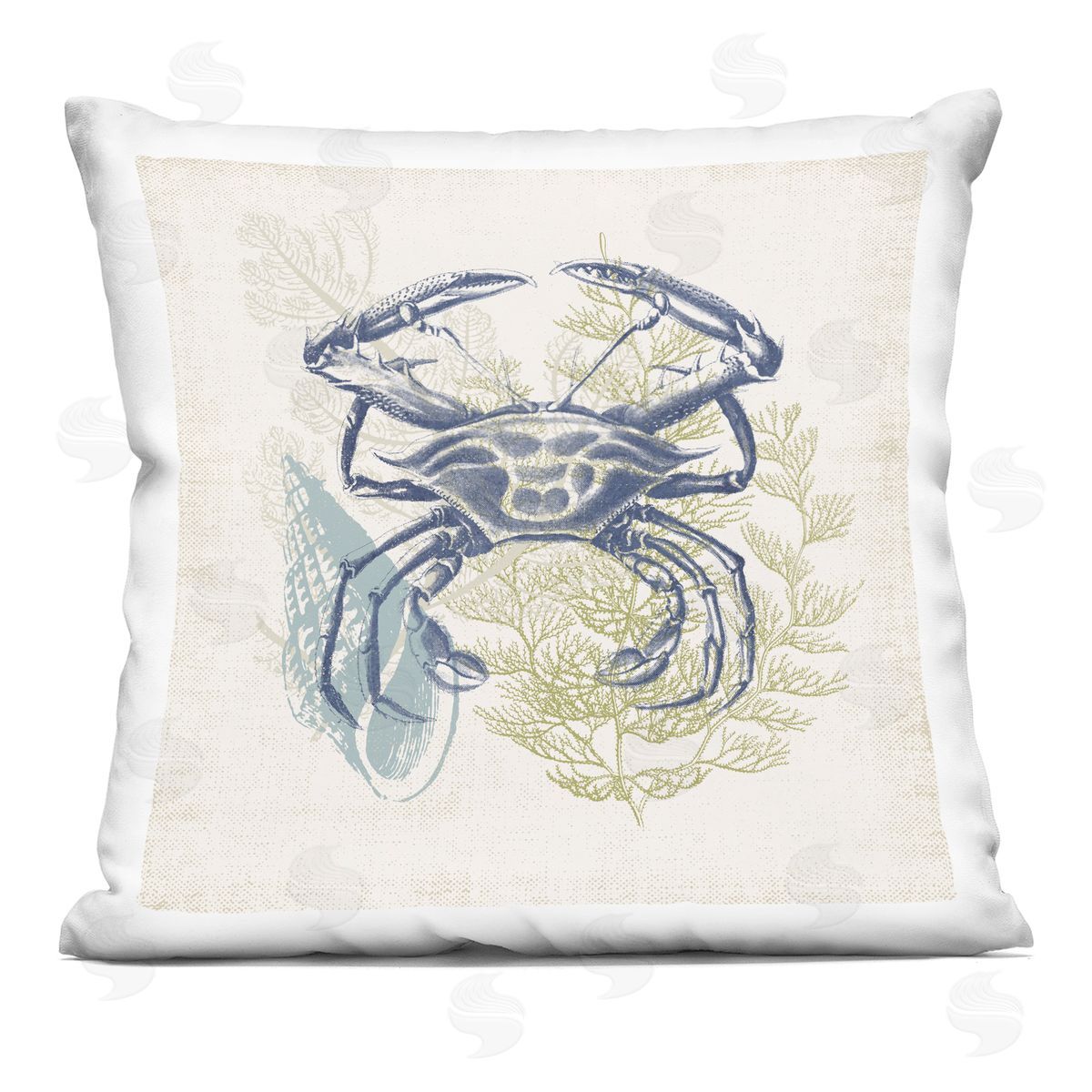 Ocean Botanical Patterned Crab Design Decorative Printed Pillow, Home Decor by Victoria Barnes