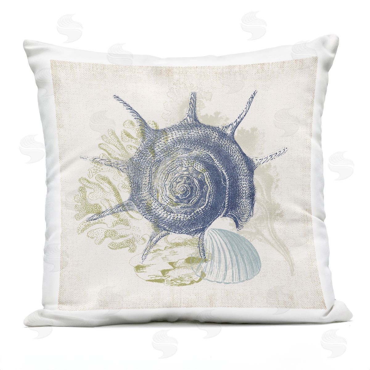 Detailed Seashells Ocean Sea Life Botanicals Outdoor Printed Pillow, Home Decor by Victoria Barnes