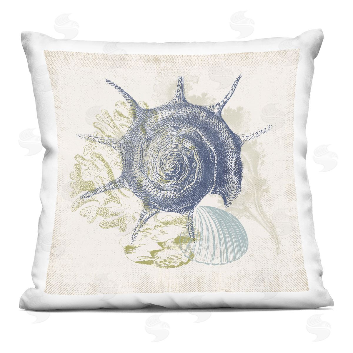 Detailed Seashells Ocean Sea Life Botanicals Decorative Printed Pillow, Home Decor by Victoria Barnes