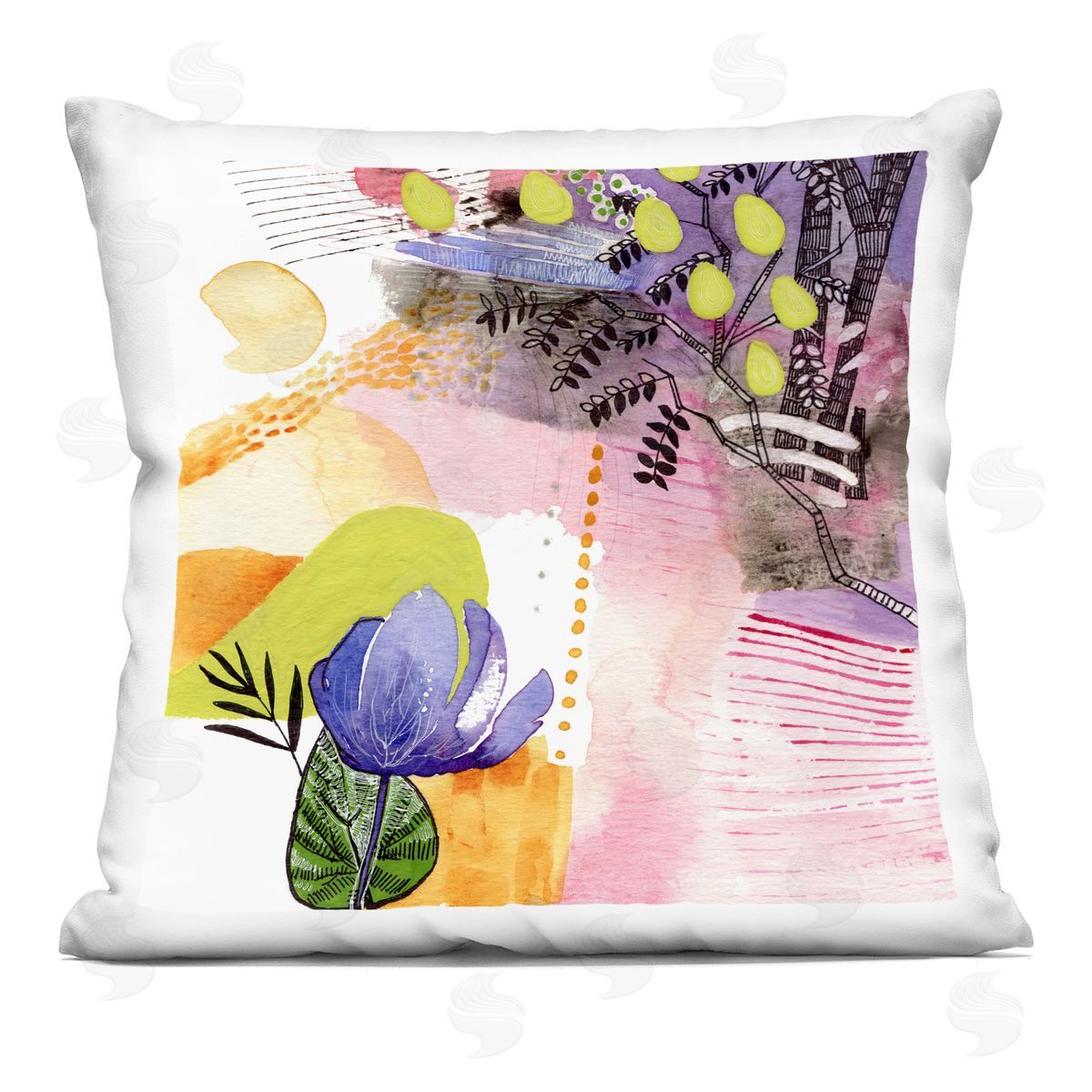 Bold Abstract Botanical Pattern Shapes Decorative Printed Pillow, Home Decor by Verbrugge Watercolor