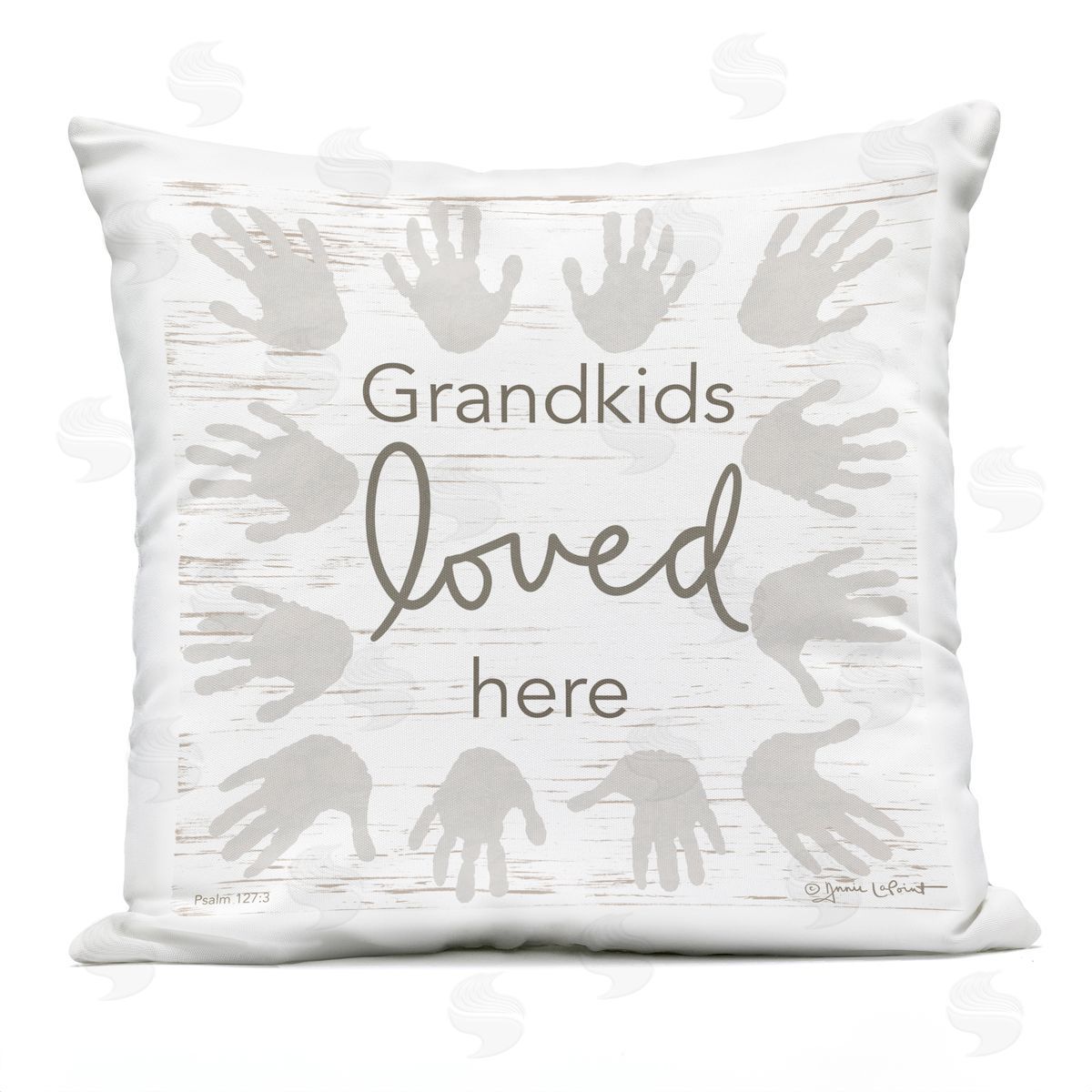 Grandkids Loved Here Rustic Family Handprints Outdoor Printed Pillow, Home Decor by Annie LaPoint