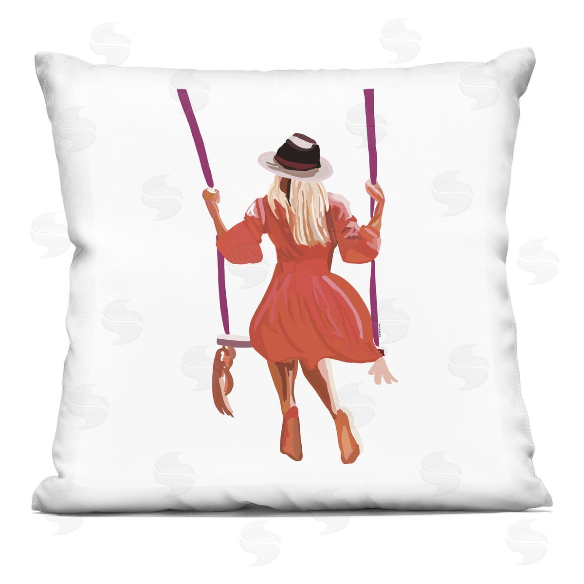 Trendy Woman Red Dress Summer Swing Decorative Printed Pillow, Home Decor by Amelia Noyes