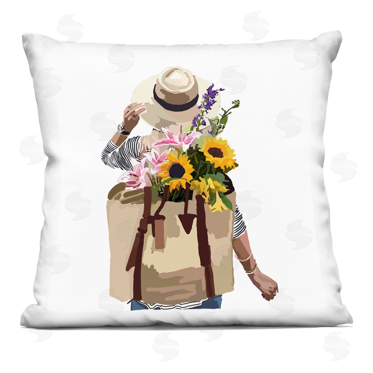 Summer Floral Backpack Bouquet Blossoms Woman Decorative Printed Pillow, Home Decor by Amelia Noyes