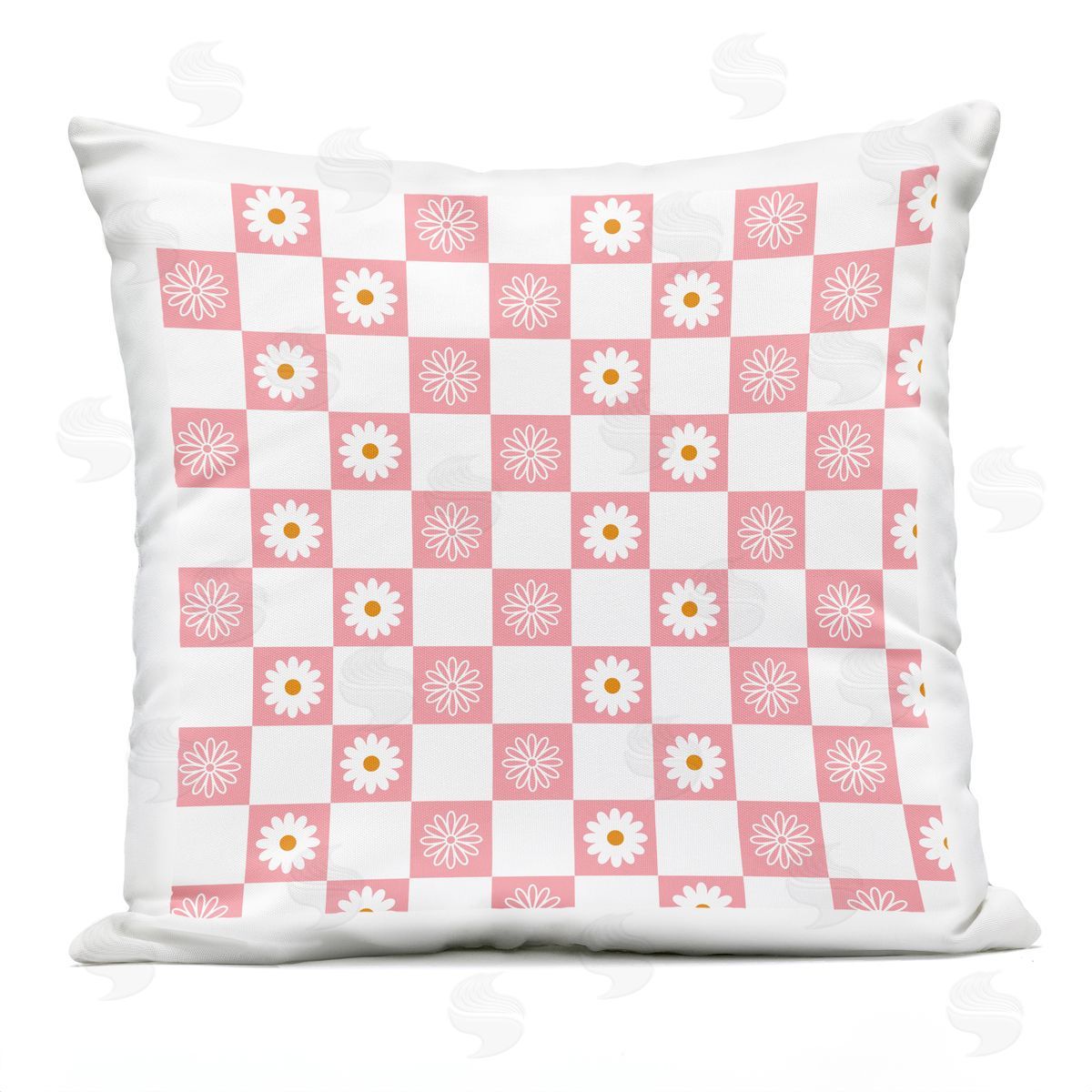 Daisy Flower Blossoms Checkered Pattern Outdoor Printed Pillow, Home Decor by Hey Bre! Creative Studio