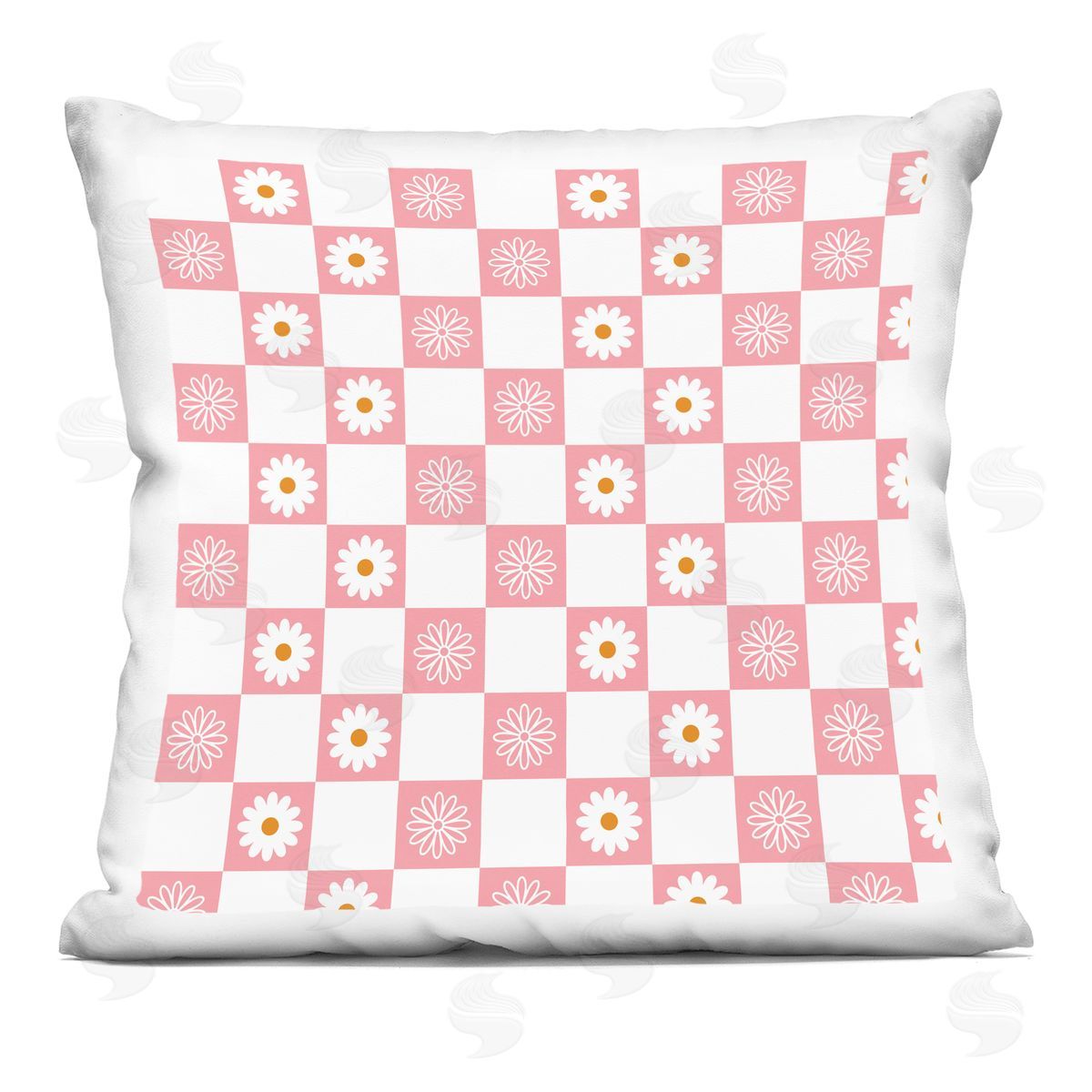 Daisy Flower Blossoms Checkered Pattern Decorative Printed Pillow, Home Decor by Hey Bre! Creative Studio