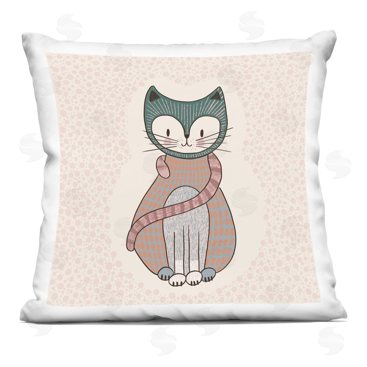 Whimsical Patterned Cat Smiling Animal Decorative Printed Pillow, Home Decor by Birgit Maria Kiennast