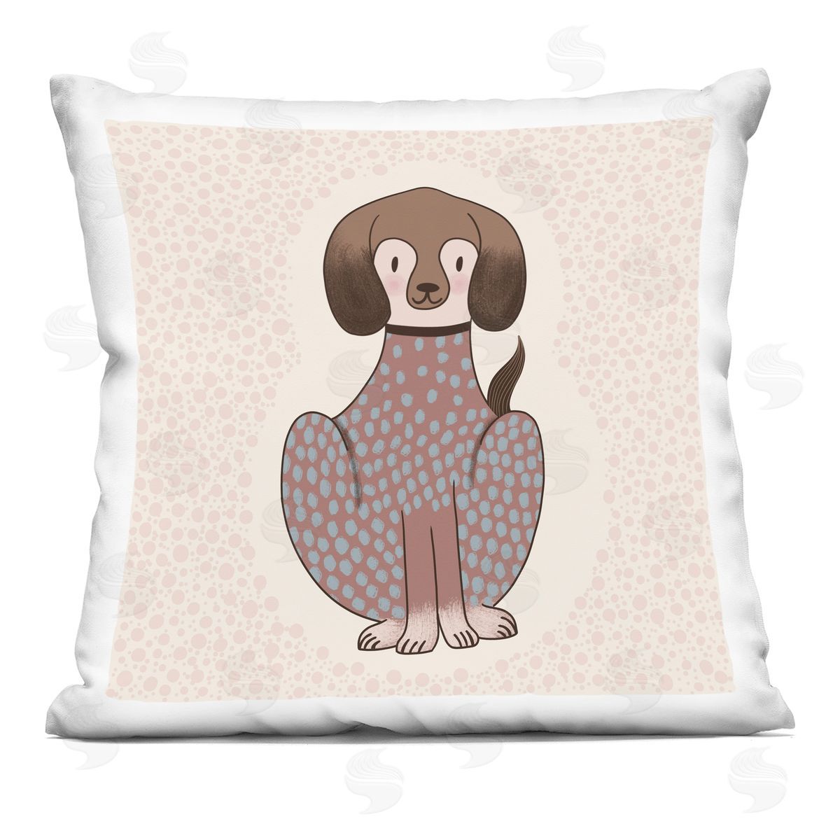 Polka Dot Patterned Dog Happy Animal Decorative Printed Pillow, Home Decor by Birgit Maria Kiennast