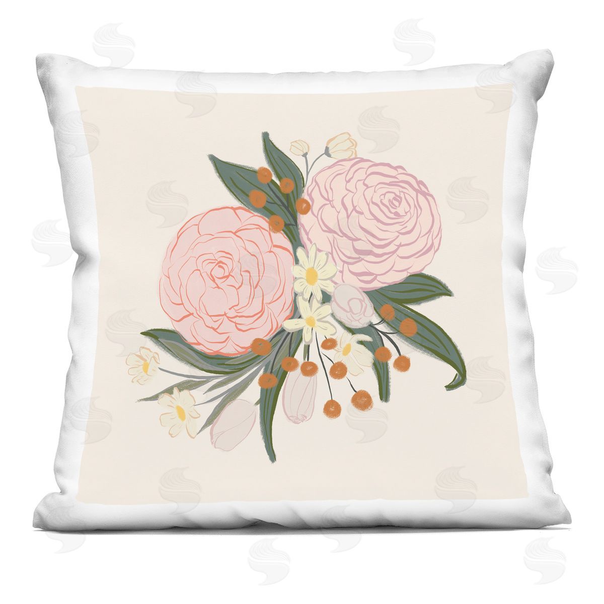 Delicate Peony Mixed Flower Buds Arrangement Decorative Printed Pillow, Home Decor by Birgit Maria Kiennast