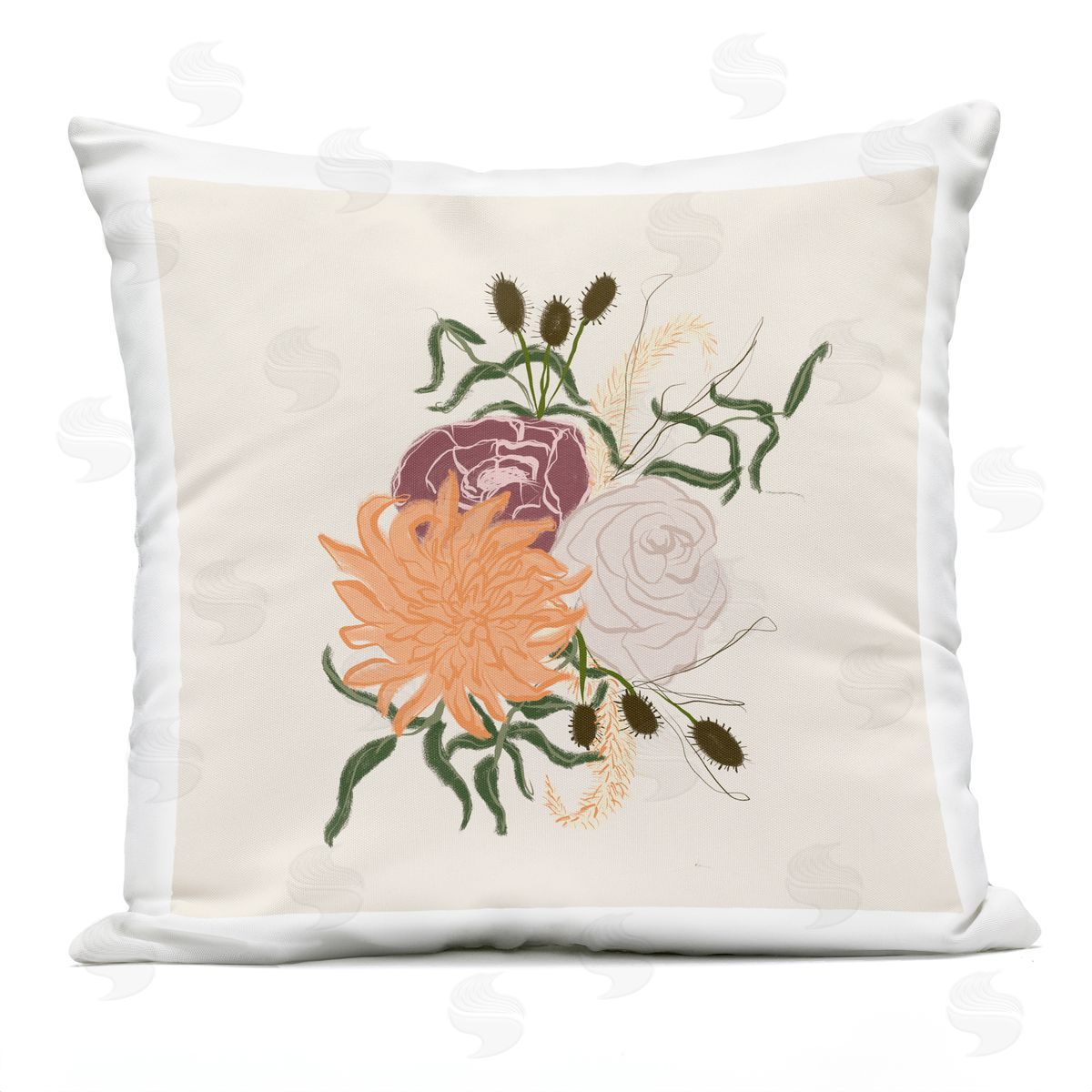 Blooming Flower Bulbs Mixed Botanical Arrangement Outdoor Printed Pillow, Home Decor by Birgit Maria Kiennast