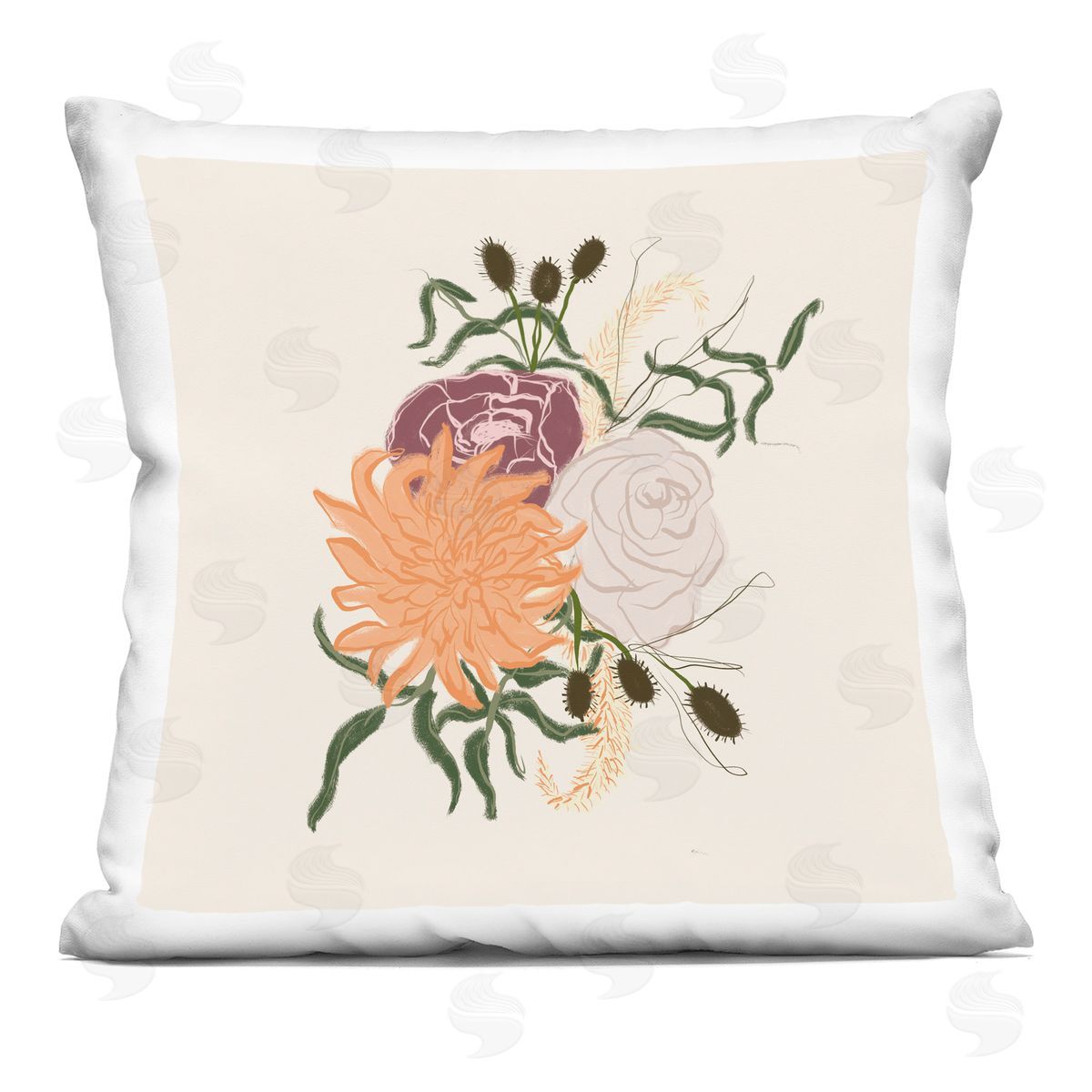 Blooming Flower Bulbs Mixed Botanical Arrangement Decorative Printed Pillow, Home Decor by Birgit Maria Kiennast