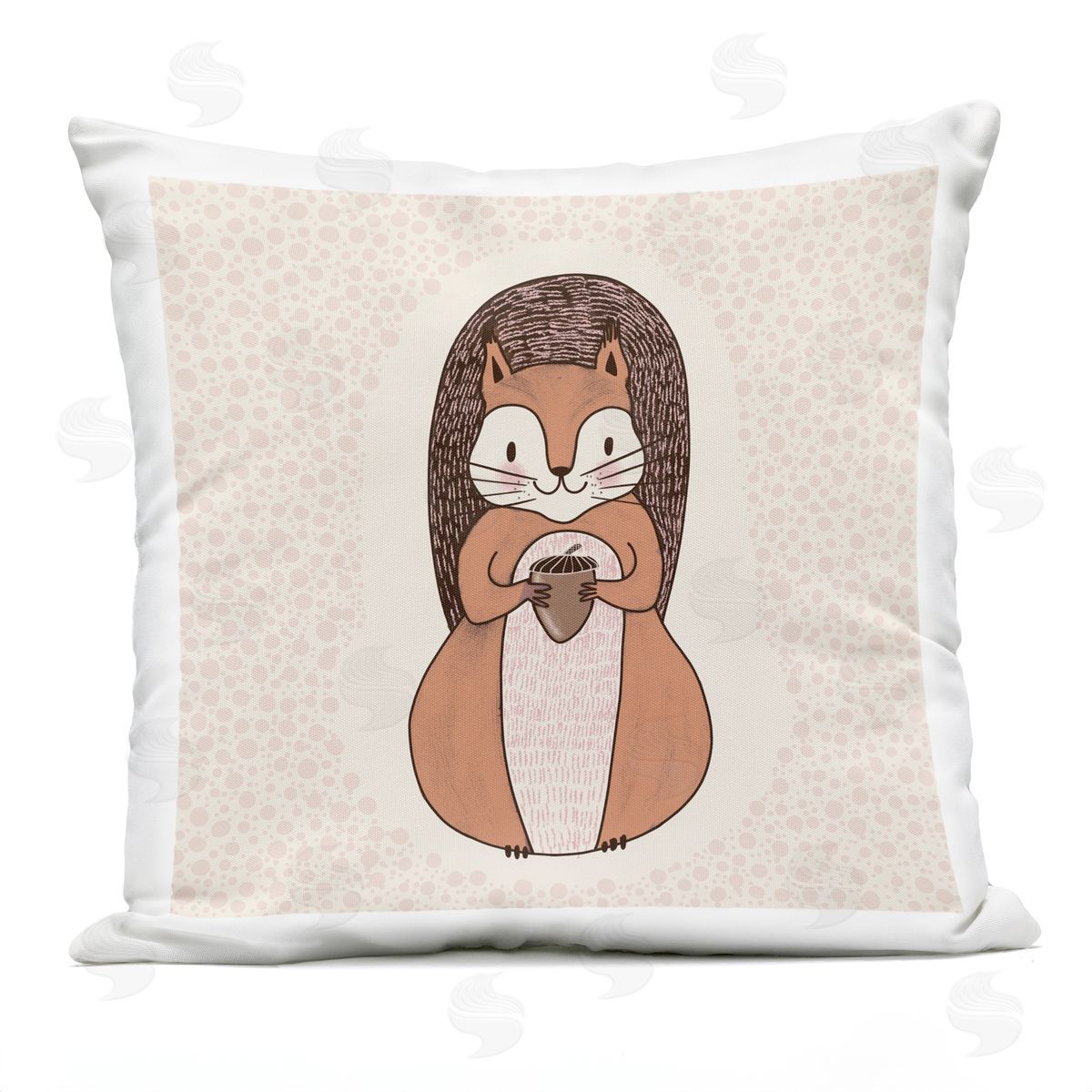 Happy Squirrel & Acorn Polka Dot Pattern Outdoor Printed Pillow, Home Decor by Birgit Maria Kiennast