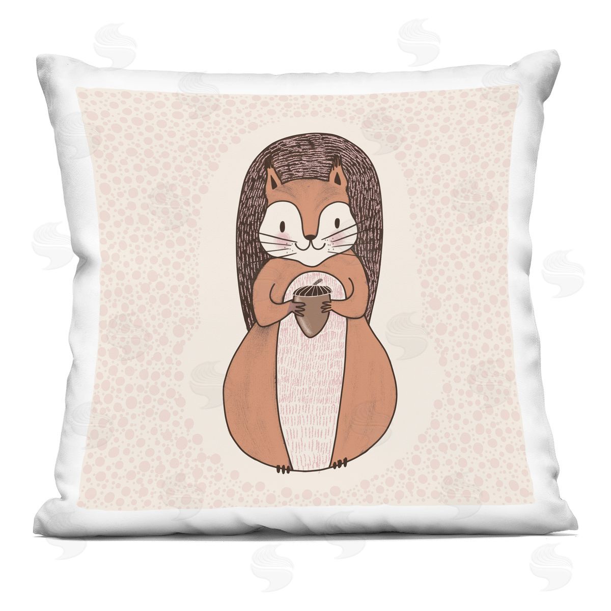 Happy Squirrel & Acorn Polka Dot Pattern Decorative Printed Pillow, Home Decor by Birgit Maria Kiennast