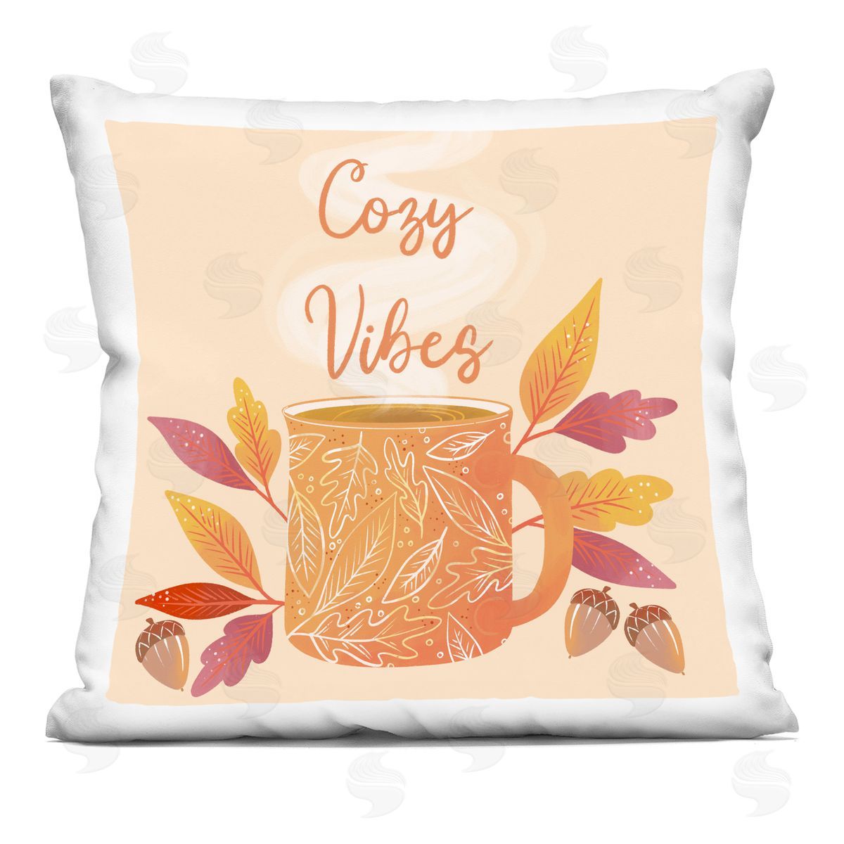 Cozy Vibes Warm Autumn Coffee Botanicals Decorative Printed Pillow, Home Decor by Dominika Godette
