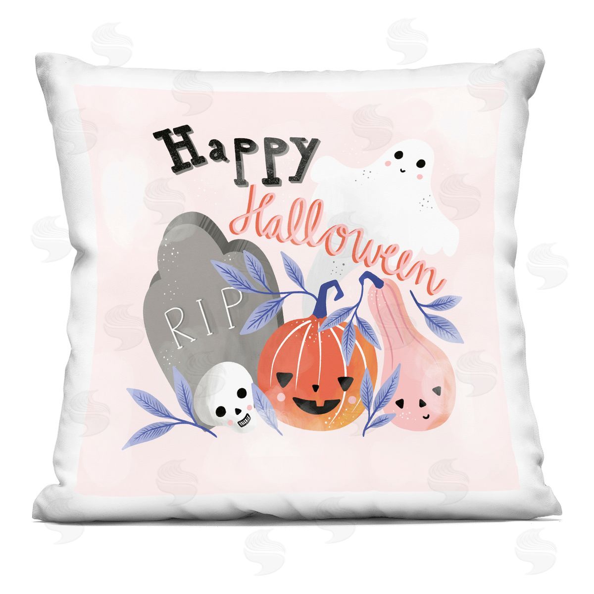 Happy Halloween Smiling Festive Gourds Decorative Printed Pillow, Home Decor by Dominika Godette