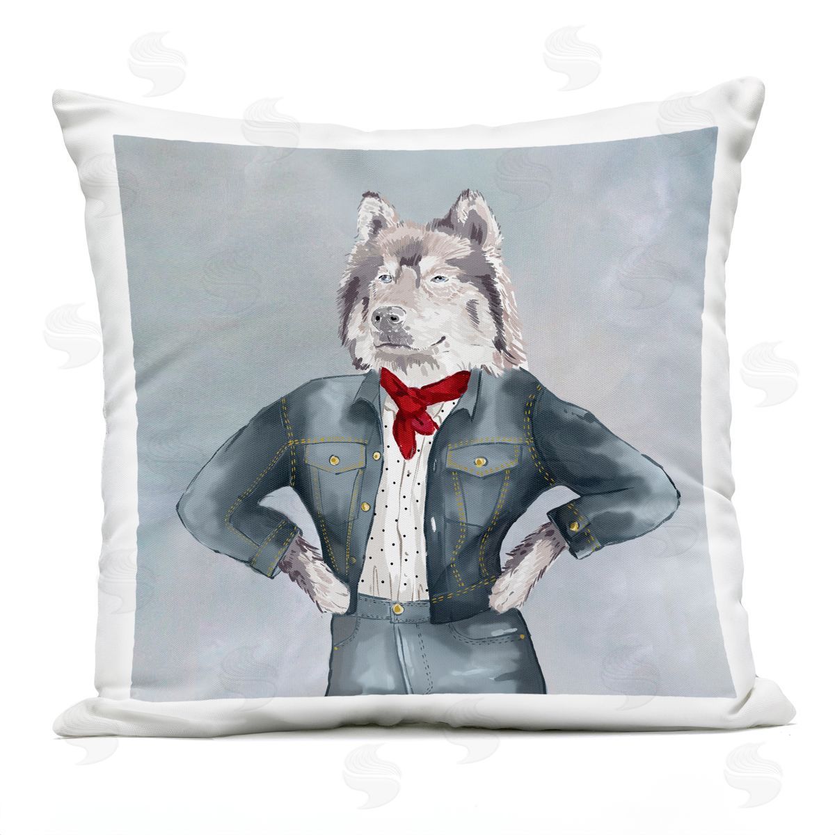 Trendy Wolf Denim Fashion Outfit Outdoor Printed Pillow, Home Decor by House of Rose