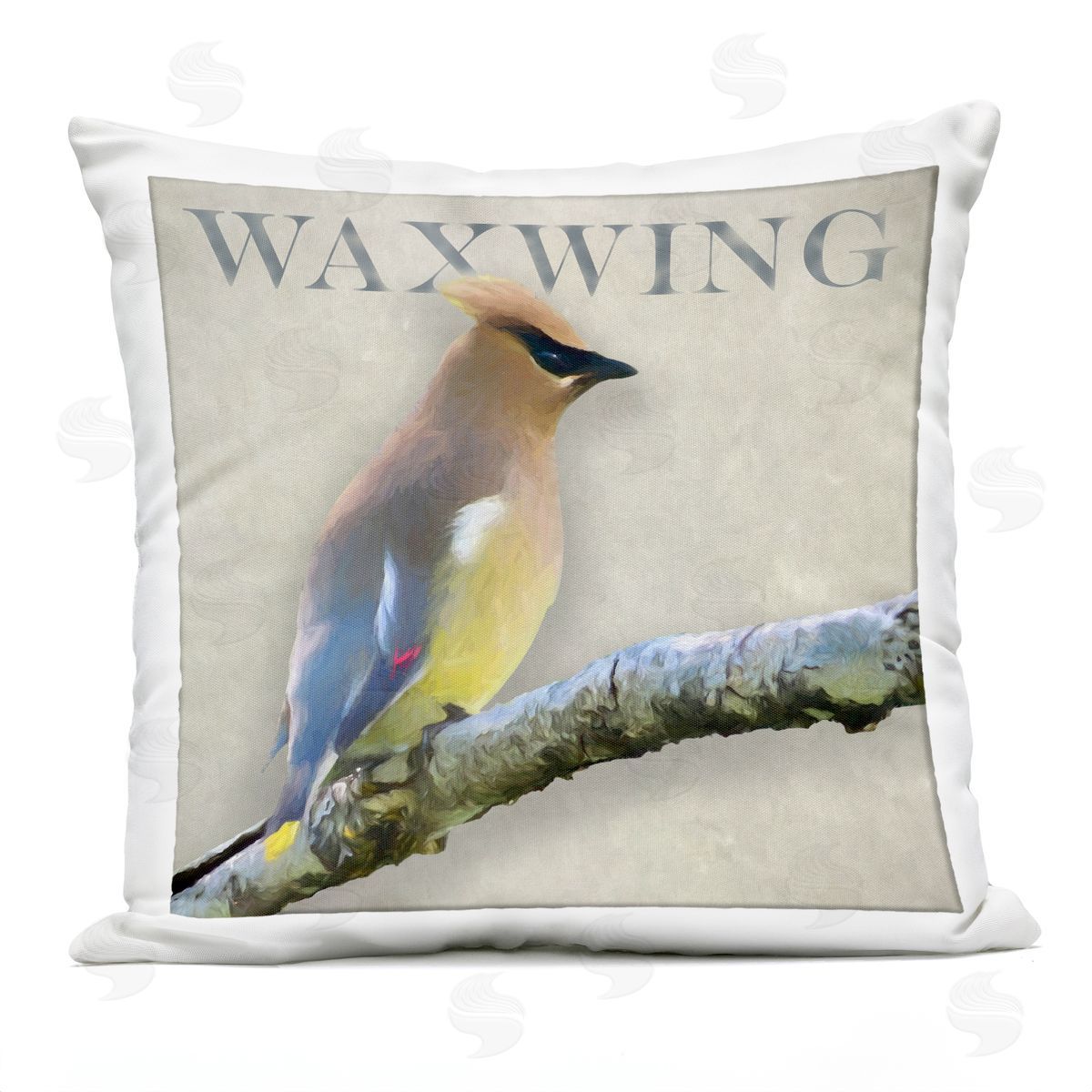 Waxwing Bird Perched Wildlife Design Outdoor Printed Pillow, Home Decor by Alpenglow Workshop