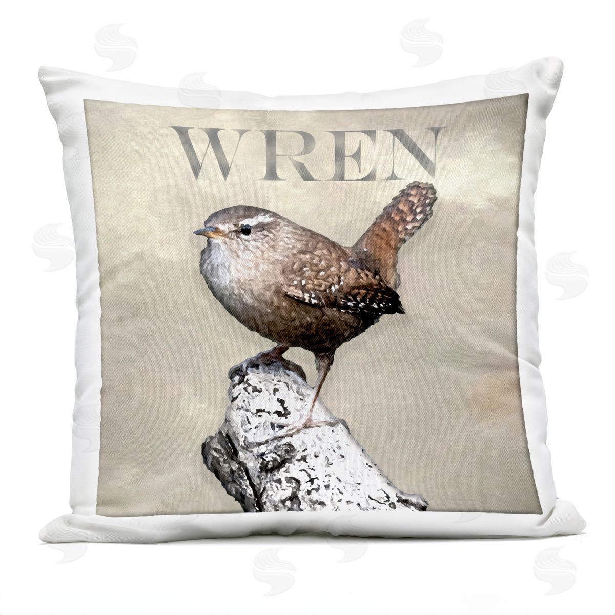 Perched Wren Bird Nature Branch Outdoor Printed Pillow, Home Decor by Alpenglow Workshop