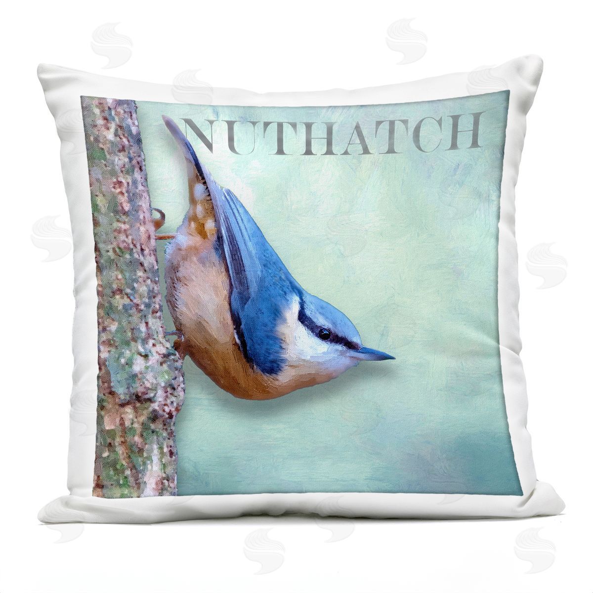 Blue Nuthatch Bird Woodland Nature Outdoor Printed Pillow, Home Decor by Alpenglow Workshop
