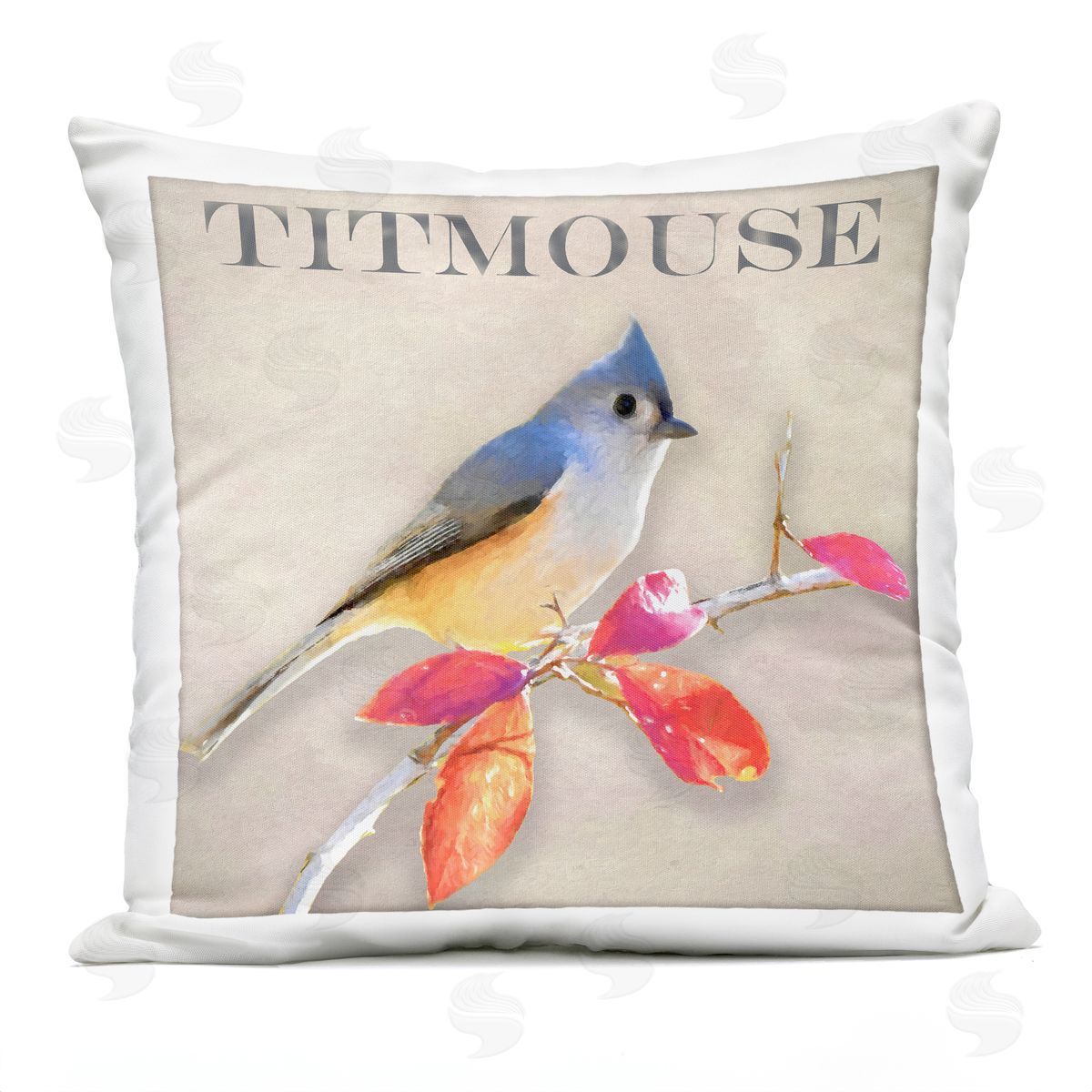 Vivid Titmouse Bird Perched Nature Outdoor Printed Pillow, Home Decor by Alpenglow Workshop