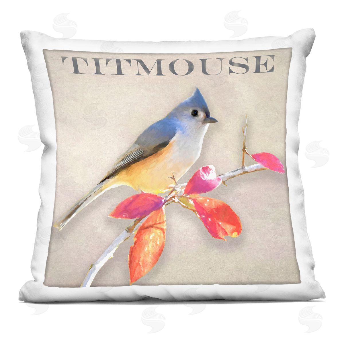 Vivid Titmouse Bird Perched Nature Decorative Printed Pillow, Home Decor by Alpenglow Workshop