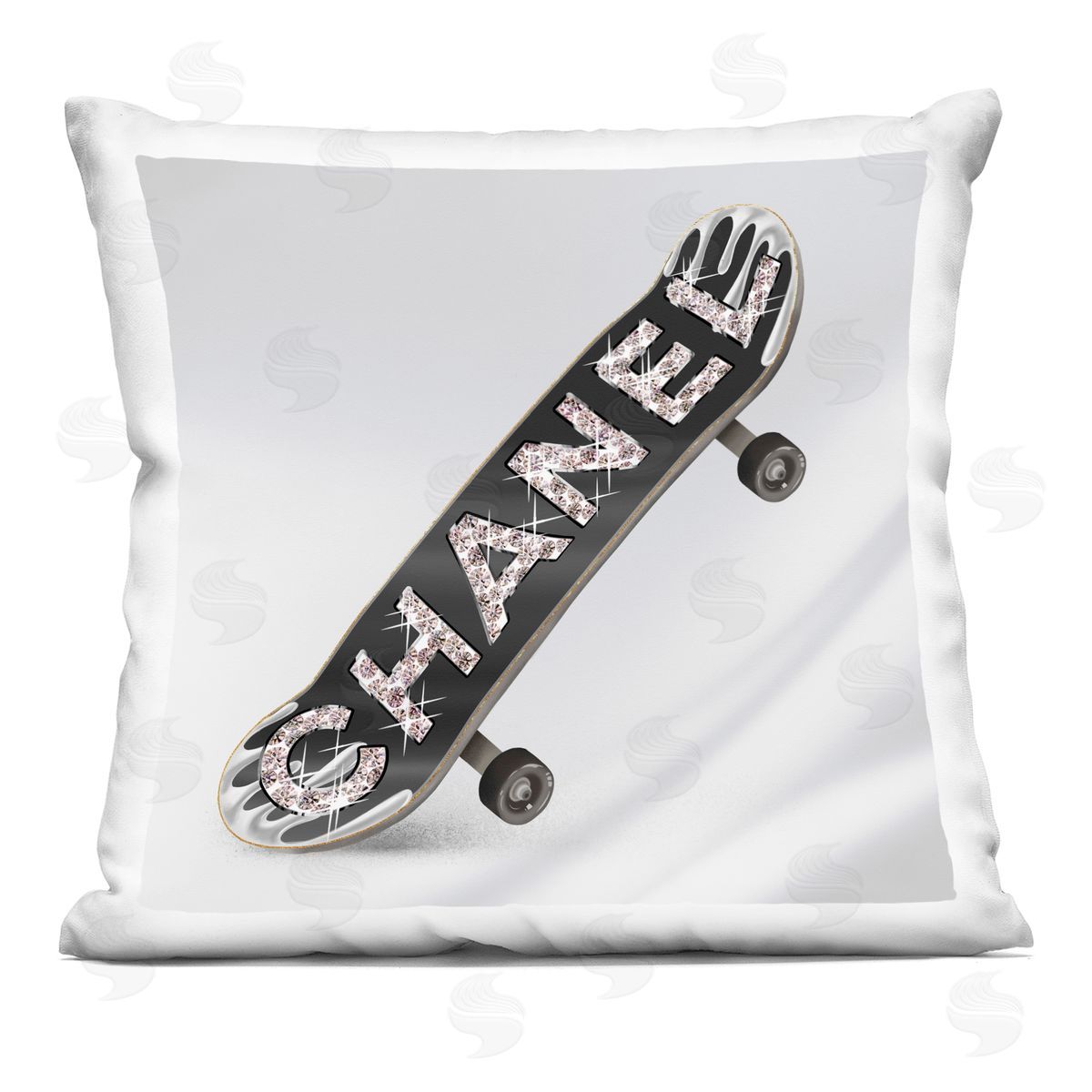 Trendy Glam Skateboard Fashion Bling Decorative Printed Pillow, Home Decor by Ziwei Li