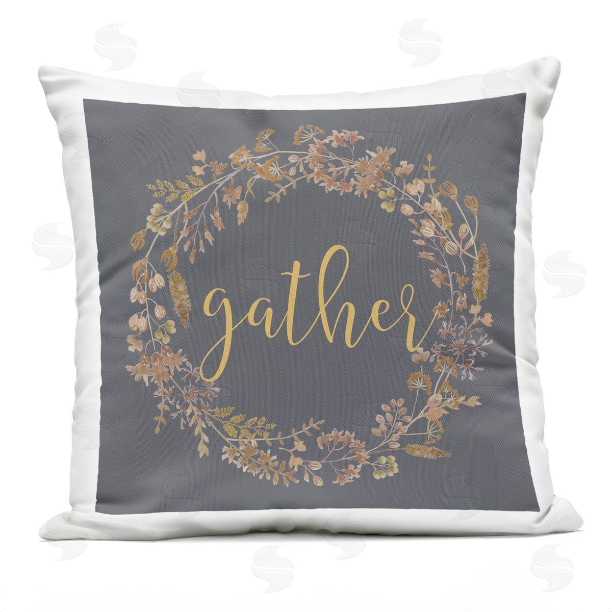 Gather Calligraphy Seasonal Botanical Wreath Outdoor Printed Pillow, Home Decor by Lettered and Lined