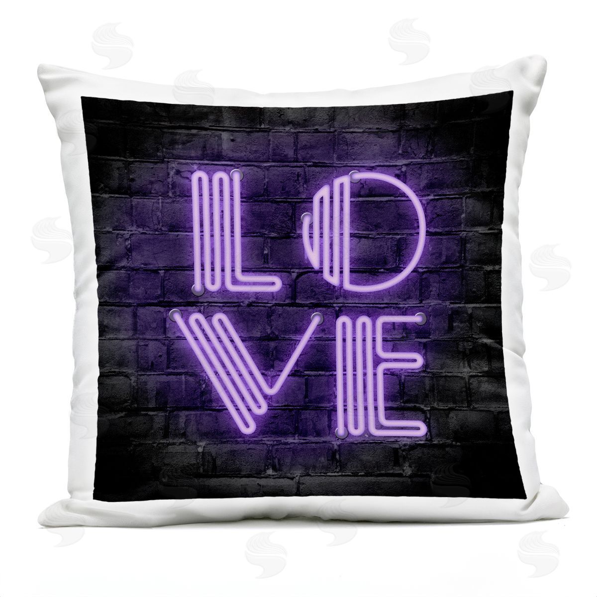 Purple Neon Love Word Urban Design Outdoor Printed Pillow, Home Decor by Martina Pavlova