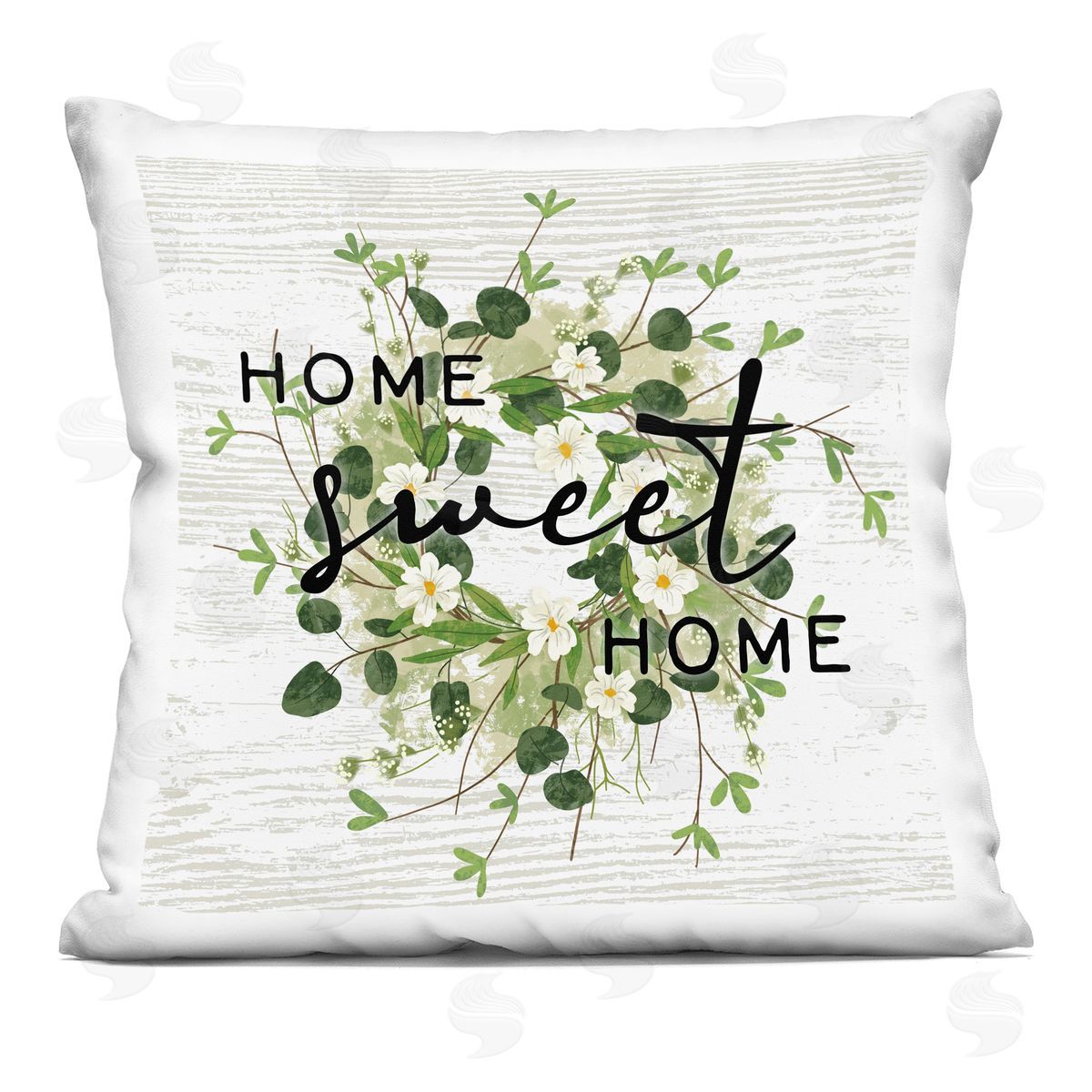 Sweet Home Floral Leaves Wreath Decorative Printed Pillow, Home Decor by Ziwei Li