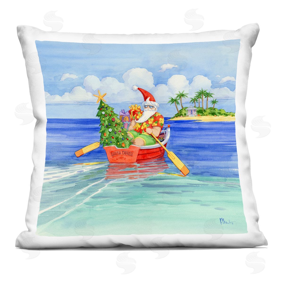 Tropical Santa Claus Warm Seasonal Island Decorative Printed Pillow, Home Decor by Paul Brent