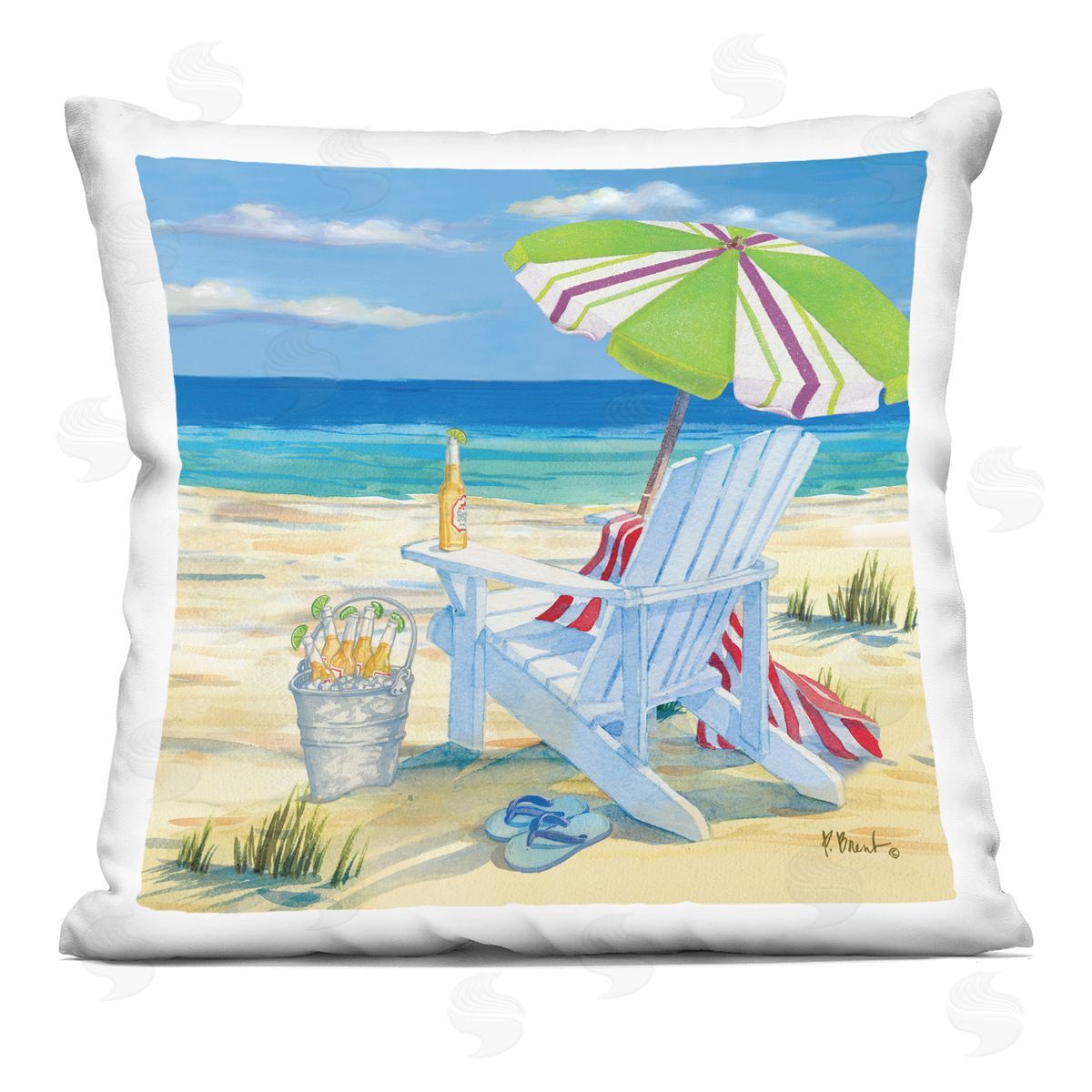 Nautical Beach Scene Lounge Chair Decorative Printed Pillow, Home Decor by Paul Brent