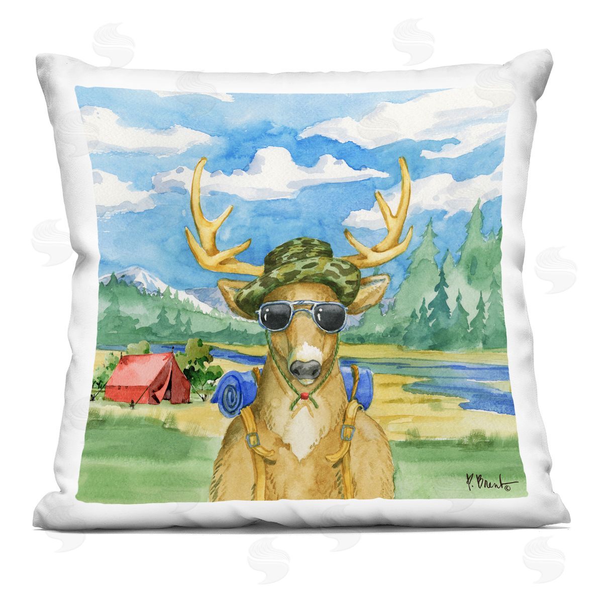 Camping Gear Deer Nature Pitched Tent Decorative Printed Pillow, Home Decor by Paul Brent