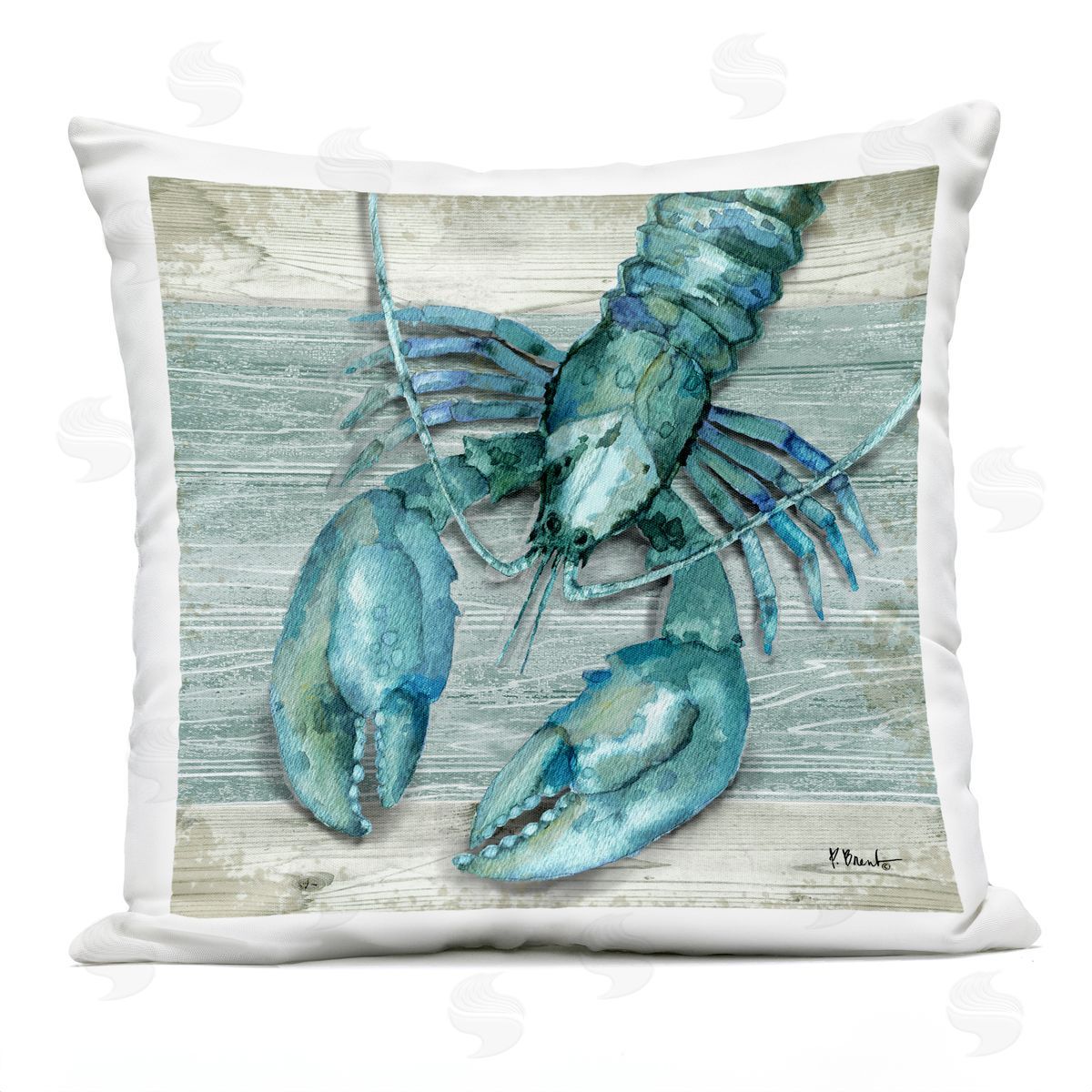 Blue Lobster Marine Life Crawdad Outdoor Printed Pillow, Home Decor by Paul Brent