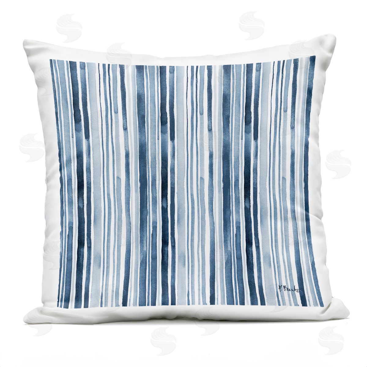 Asymmetrical Blue Stripes Watercolor Pattern Outdoor Printed Pillow, Home Decor by Paul Brent